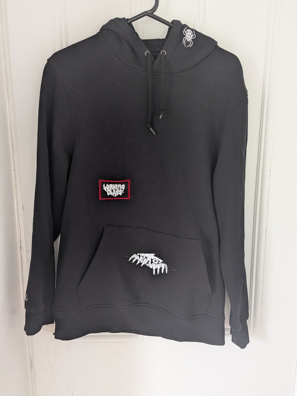 Lurking Class Black Graphic Pullover Hoodie with Graphic Patches